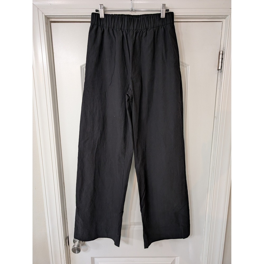 Venroy Womens Black Cotton pull on High Rise Wide Leg Pants Size small scandi